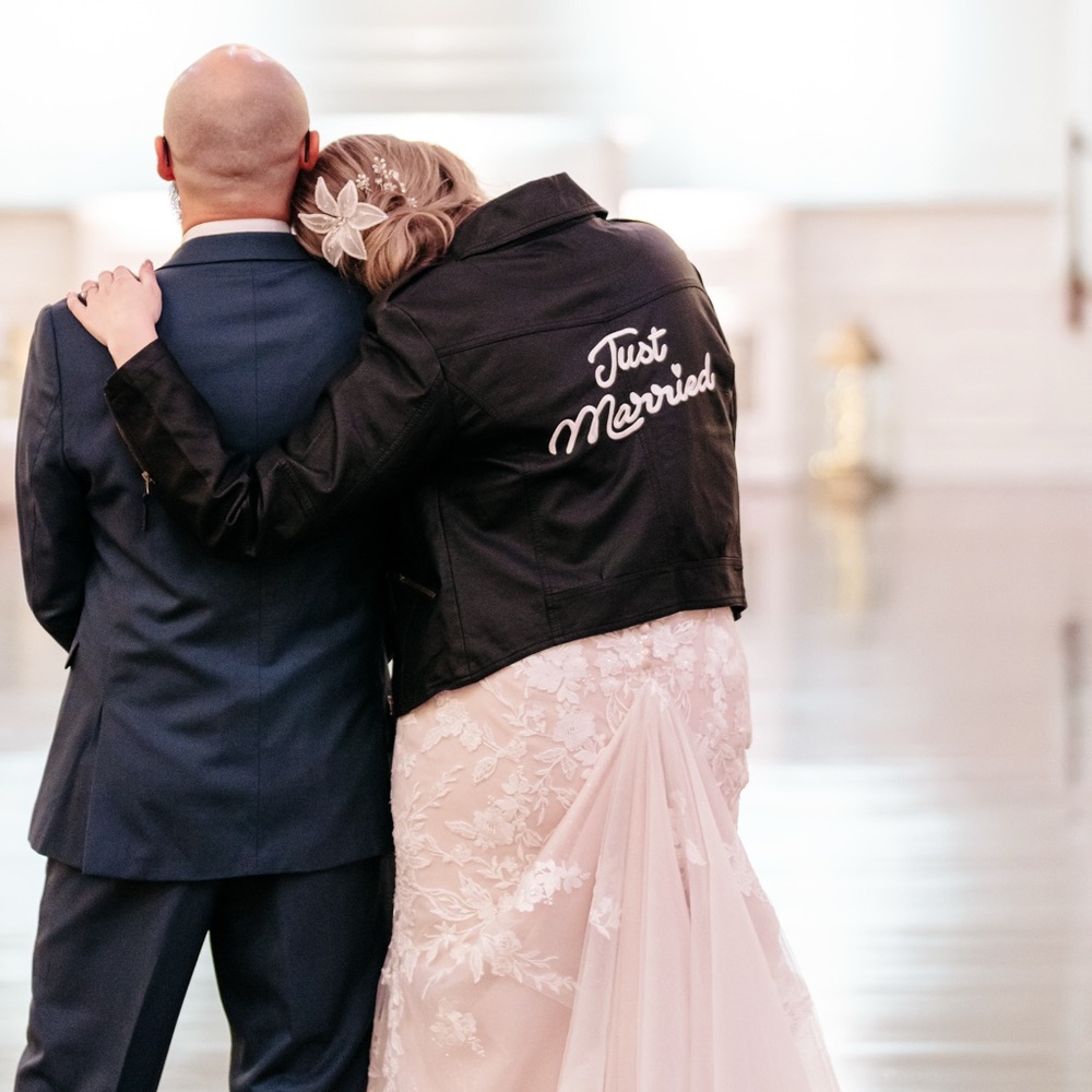 Black 'Just Married' Leather Jacket
